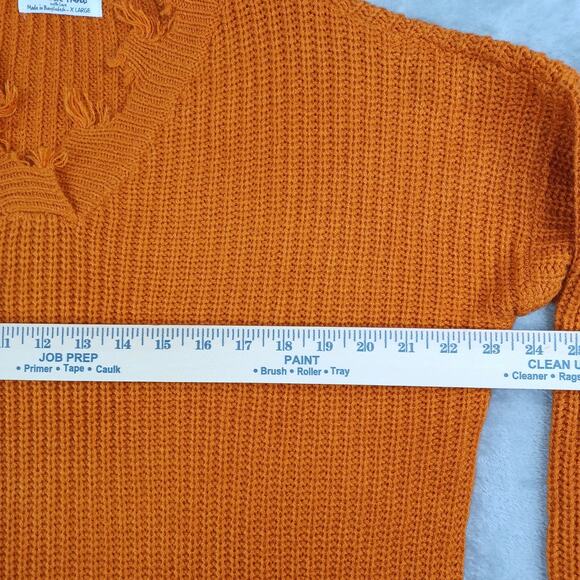 Full Circle Trends Distressed Sweater Womens XL Burnt Orange Boho Grunge Cropped - Picture 8 of 11